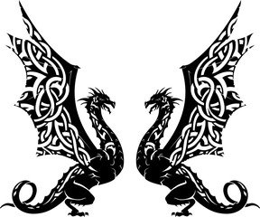 Celtic Dragon Guardians, Tattoo Style Illustration