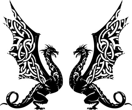 Celtic Dragon Guardians, Tattoo Style Illustration