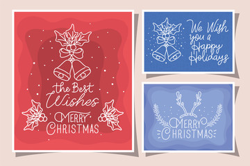 bundle of merry christmas cards with calligraphy and icons