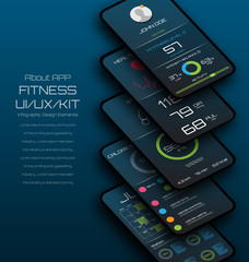 Different UI, UX, GUI Screens Fitness App. Mock Up Mobile App, Analysis