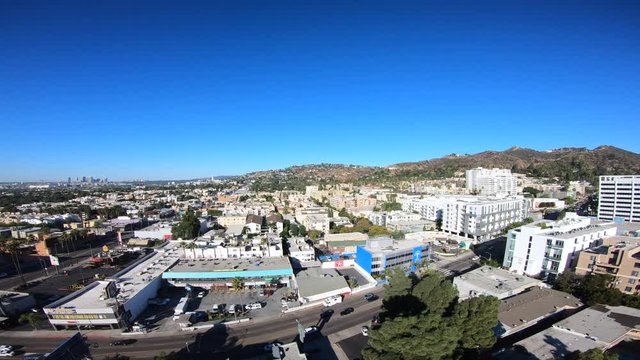 Fly East Above La Brea Avenue In Hollywood, California 4K