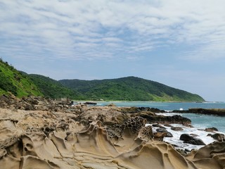 Rough coast in front of tropical trees