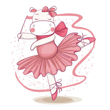 vector illustration of hippos cute ballerina.