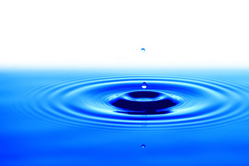 Splash of drop water in blue tone, blank spce from above to create concepttual.