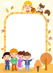 Obraz na płótnie Canvas Autumn kids and frame,cute cartoon