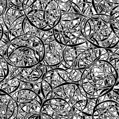 Seamless black and white grunge background. Abstract repeating texture of elements. Template to create your own design and print. Chaotic retro backdrop