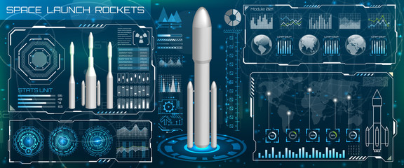Space Launch Interface Rockets, Sky-fi HUD. Head Up Display. Template UI, Virtual Reality