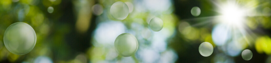 Image of green stylized balls on a beautiful abstract blurred natural background