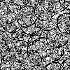 Seamless black and white grunge background. Abstract repeating texture of elements. Template to create your own design and print. Chaotic retro backdrop