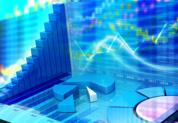 Digital graph chart of stock market and exchange. 3d illustration