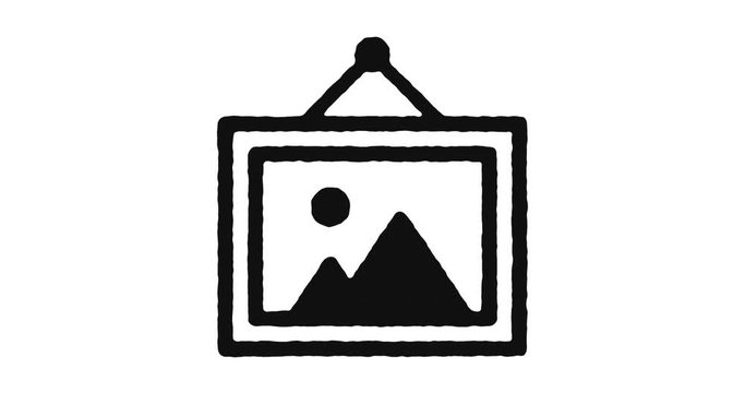 Picture outline icon animation footage/video. Hand drawn like symbol animated with motion graphic, can be used as loop item, has alpha channel and it's at 4K video resolution.