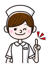 人差し指を立てる看護師