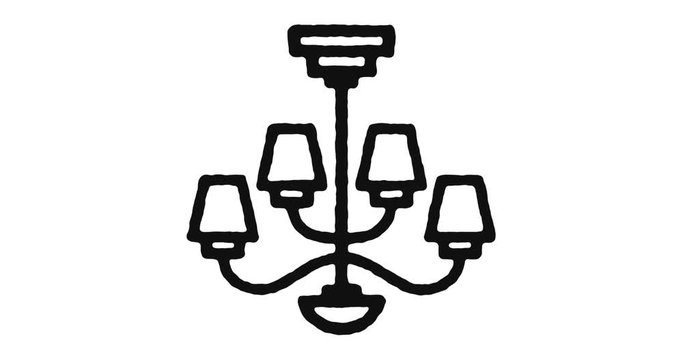 Chandelier outline icon animation footage/video. Hand drawn like symbol animated with motion graphic, can be used as loop item, has alpha channel and it's at 4K video resolution.