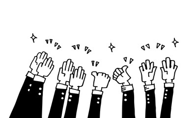 hand drawn of hands up, applause. thumbs up. Hands clapping. applause gestures. congratulation for business. cartoon style.  doodle vector illustration