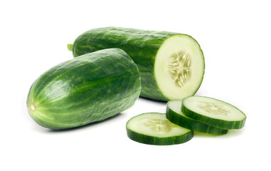 cucumber and slices isolated on white background