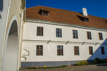 The medieval architecture of European Minsk. Beautiful clean buildings of the old city.