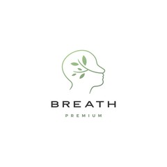 human head breath leaf nature natural air logo vector icon illustration