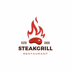 roasted steak grill fire flame logo vector icon illustration