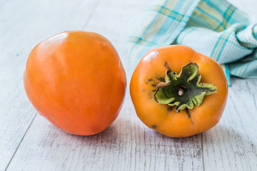 Fresh Ripe Persimmon Fruits Ready to Eat.