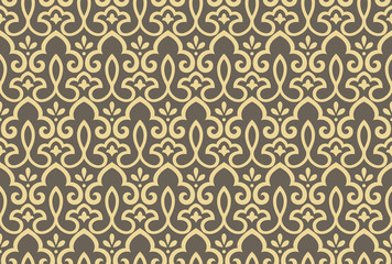 Flower geometric pattern. Seamless vector background. Gold and grey ornament