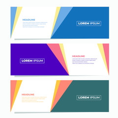 Set of three geometric banner , modern style template design.   Landing page design , promotion banner , website banner.  Vector Illustration