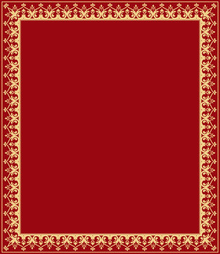 Decorative frame Elegant vector element for design in Eastern style, place for text. Floral golden and red border. Lace illustration for invitations and greeting cards.