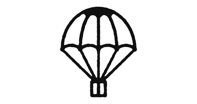 Parachute outline icon animation footage/video. Hand drawn like symbol animated with motion graphic, can be used as loop item, has alpha channel and it's at 4K video resolution.
