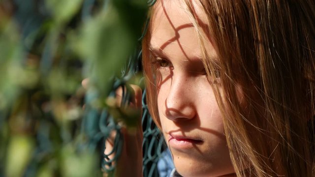 Sad Child Abandoned, Sick Unhappy Stray Kid Depressed, Girl Portrait not Playing