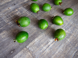 juicy fresh fruits of feijoa lie on the table