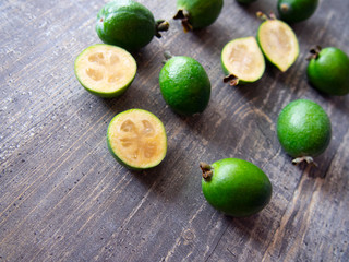 juicy fresh fruits of feijoa lie on the table