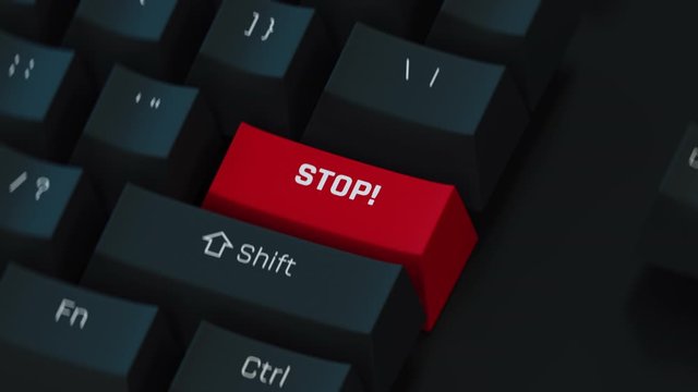 Stop! keyboard button. No more, warning message, do not proceed, caution. Computer key concept