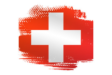 Malowana flaga Szwajcarii na białym tle - obrazy, fototapety, plakaty