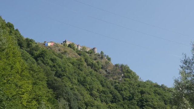 Authentic Vlad Tepes Dracula castle called Poenari on top of the hill 4K video