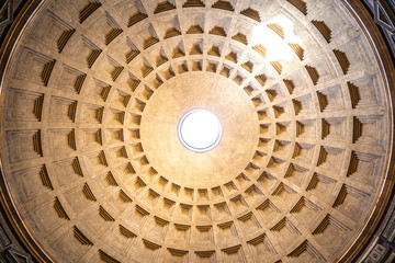 Pantheon in Rome, place of the gods. Dome from the inside