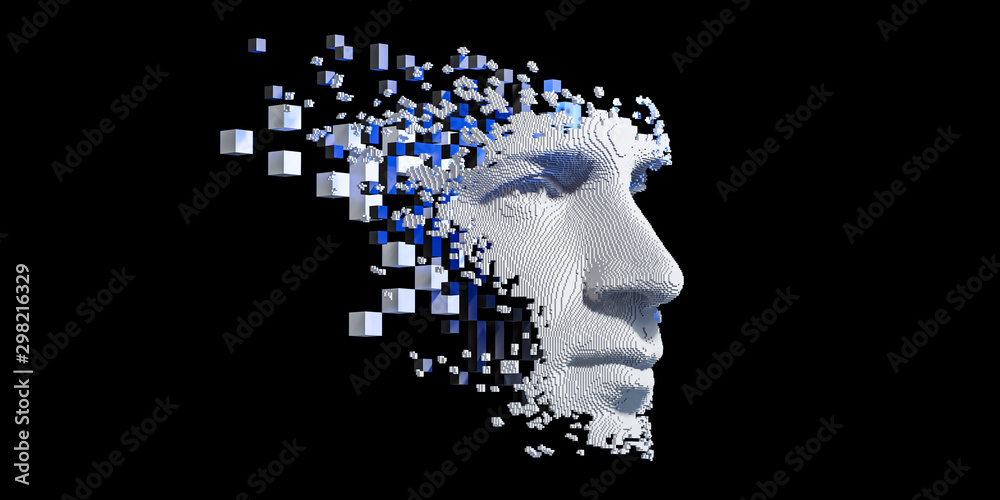 Wall mural abstract digital human face. artificial intelligence concept of big data or cyber security. 3d illus