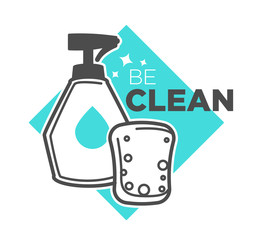 Spray bottle and sponge, house cleaning service isolated icon