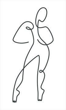 Woman figure continuous line, model pose linear contour