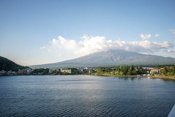 mount Fuij view from the lake in a day