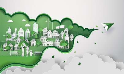 Green Urban Community with Paper Airplane © kengmerry