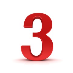 3 number red 3d three sign rendering isolated on white