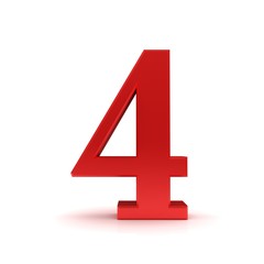 Obraz premium 4 number red 3d four sign rendering isolated on white
