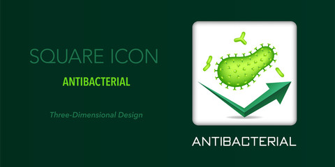 Antibacterial square icon. Three-dimensional design.