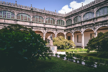 Monument Gallaecia Fulget, founder of the University of Santiago de Compostela in the Senate del Palacio de Fonseca, Santiago de Compostela, Spain © pifate