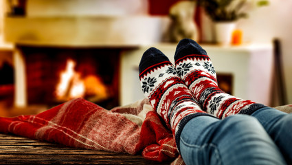 Woman legs and christmas socks 