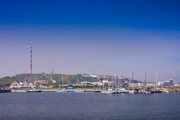 View of the Helgoland-Unterland with the excursion boats, Schleswig-Holstein, Germany, Europe