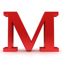 M letter red 3d sign alphabet capital rendering isolated on white