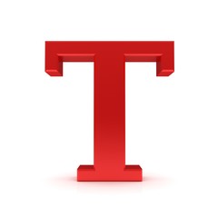 T letter red 3d sign alphabet capital rendering isolated on white