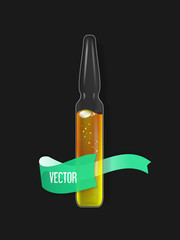 Transparent Medical Ampoule with Yellow liquid drug solution.Vial hypodermic injection.Treatment disease care in hospital and prevention illness.Glass bottle for vaccine, drug, vitamin, cosmetic oil