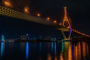 Fototapeta na wymiar Night Scene Bhumibol Bridge, Bangkok, Thailand