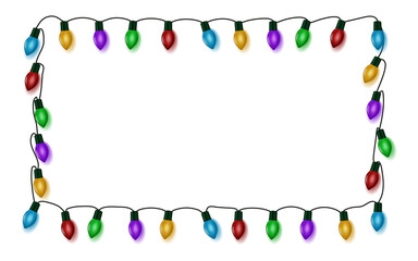Christmas lights frame. Holiday border string vector. Hanging garland string. Vector illustration